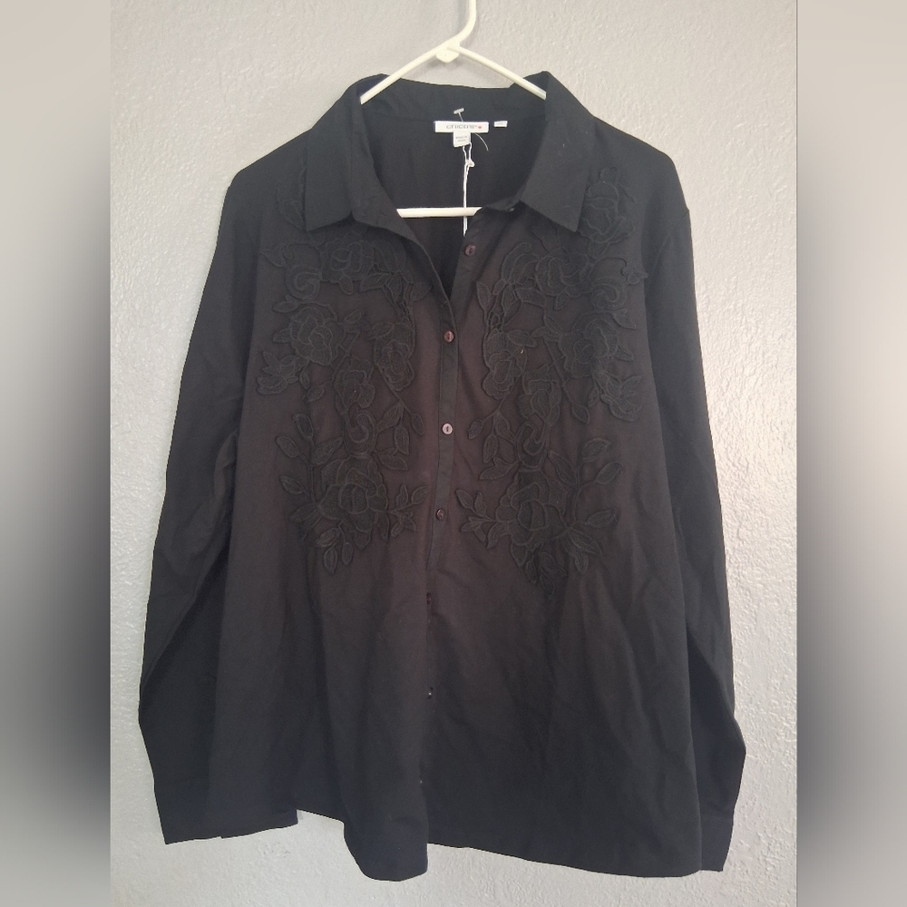 Chico's NWT Lace App Knit Shirting Button Down Top Cotton Blend 4/ XXL